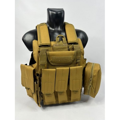Тактический разгрузочный жилет «5 / пять карманов» с подсумками Tactical Molle Plate Carrier для съемных бронепластин в Бийске